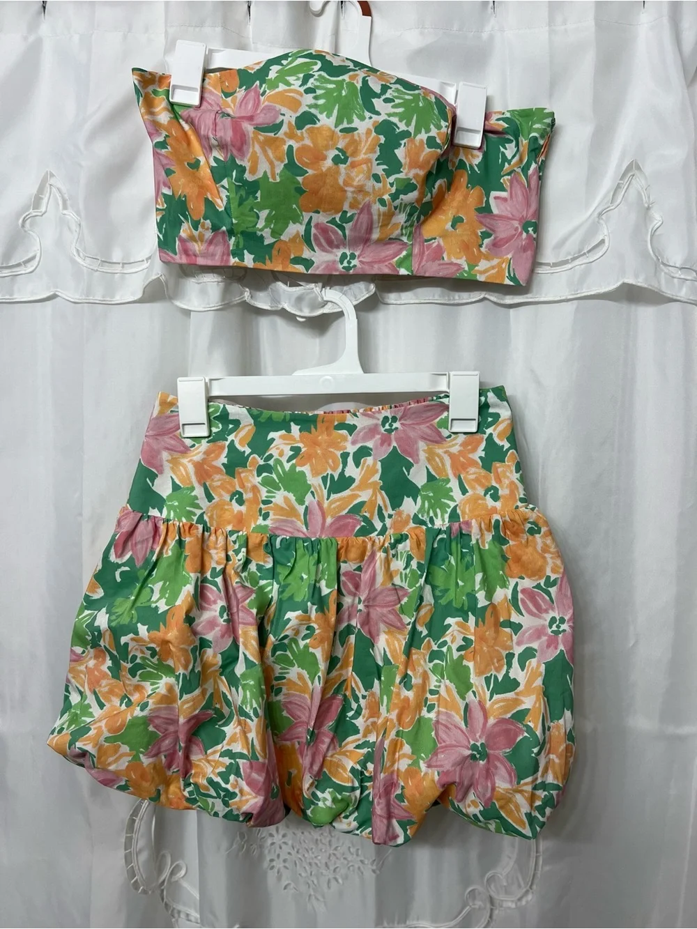 NWT Free People Lula Bubble Set Teal Combo Floral Tube Top Skirt Medium